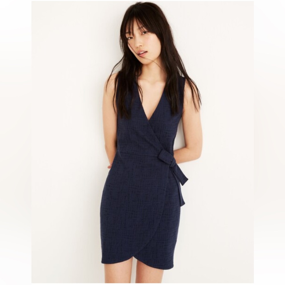 MADEWELL Crosshatch Side Tie Wrap Dress in Deep Indigo